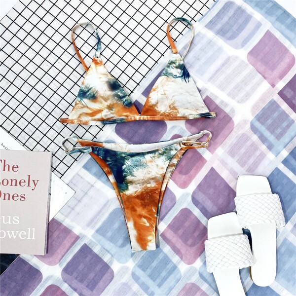 

Tie Dye Triangle Thong Bikini Swimsuit, Multicolor