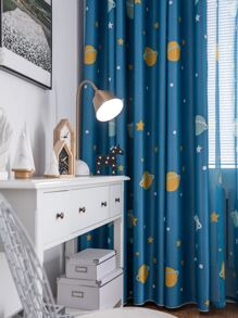 兒童行星圖案單面窗簾 - 藍色 - 查看 3