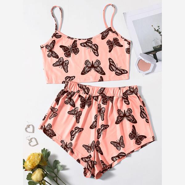 

Butterfly Print Cami Pajama Set, Multicolor