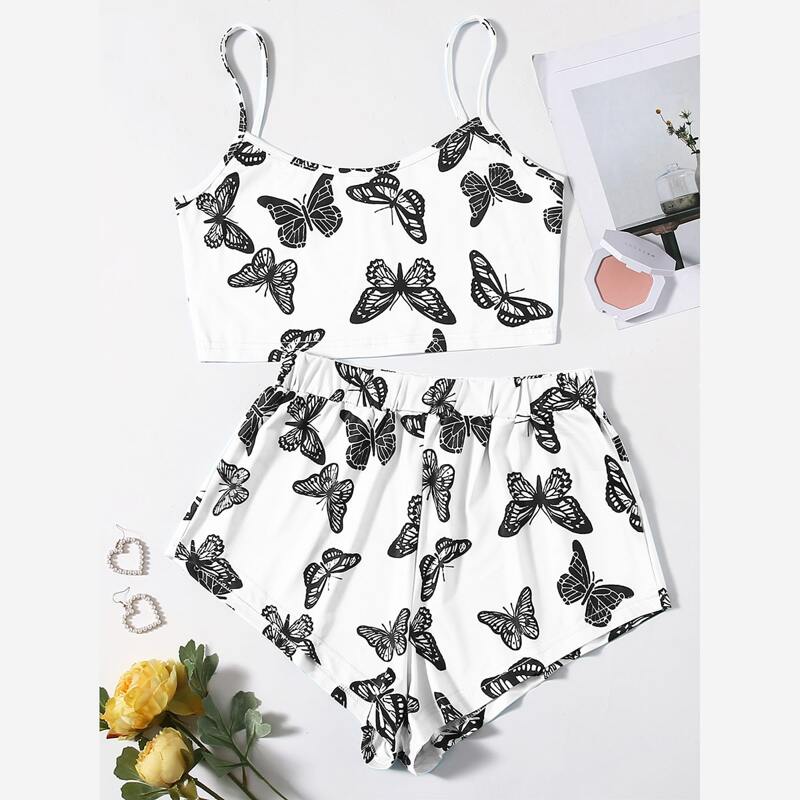 

Butterfly Print Cami Pajama Set, White