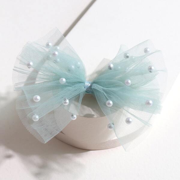 

Toddler Girls Bow & Faux Pearl Decor Hair Clip, Green