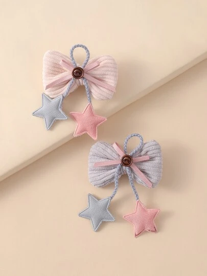 2入組女孩星星和蝴蝶結裝飾髮夾