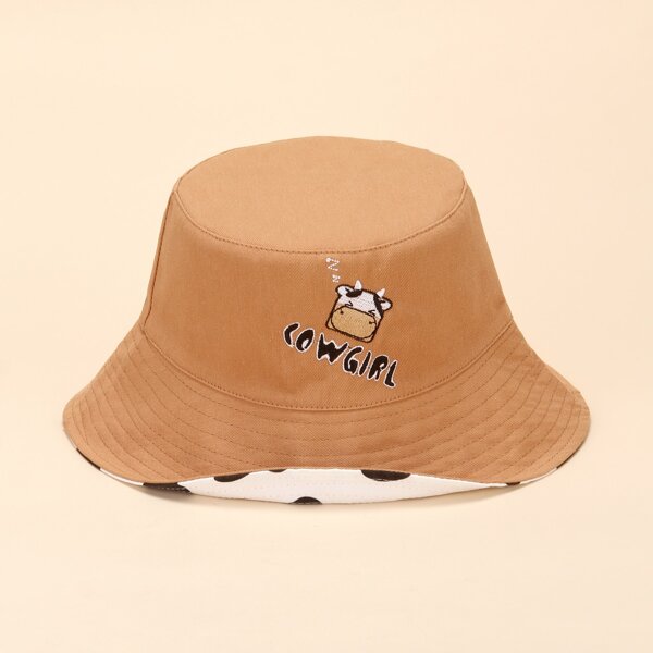 

Cow Embroidered Reversible Bucket Hat, Khaki