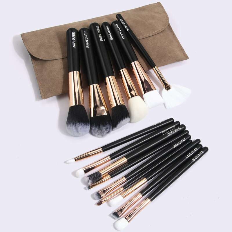 

15pcs Makeup Brush & 1pc Storage Bag, Black