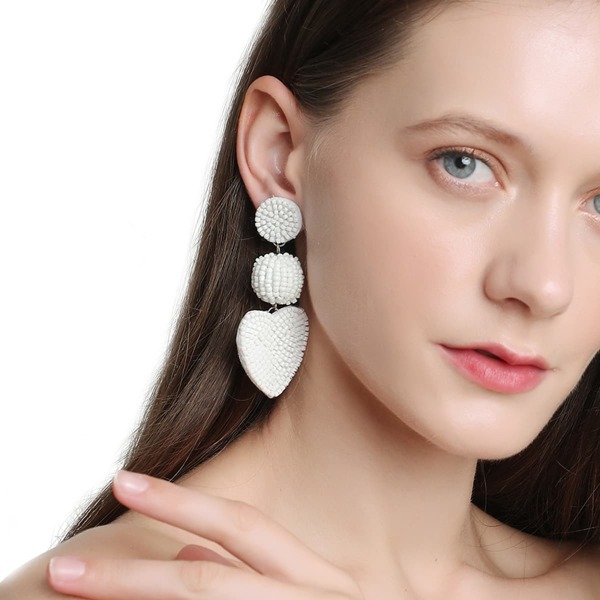 

Beaded Heart Drop Earrings, White