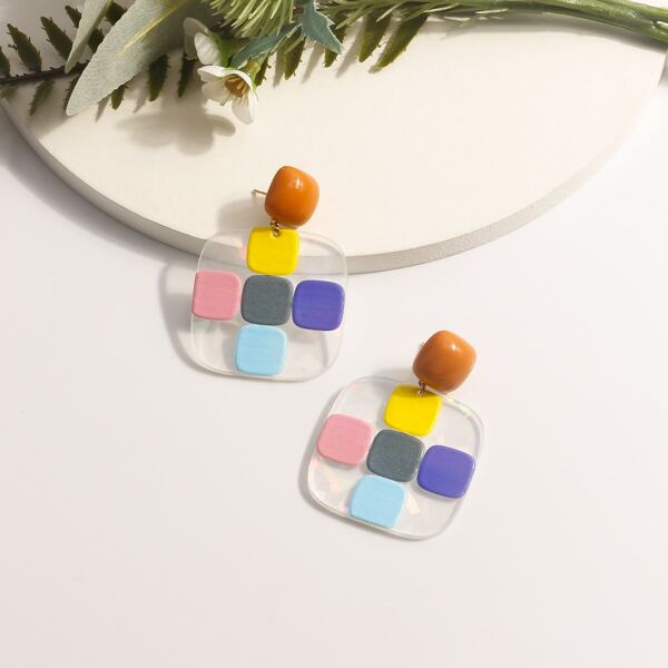 

Colorblock Resin Earrings, Multicolor