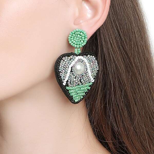 

Beaded Heart Drop Earrings, Multicolor