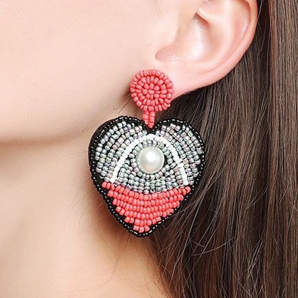 

Beaded Heart Drop Earrings, Multicolor