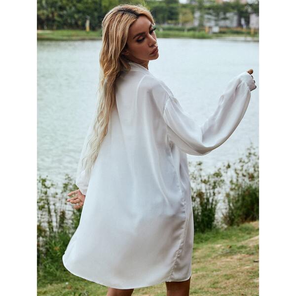 

Solid Drop Shoulder Open Front Coat, White