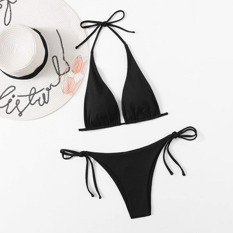 

Solid Rib Bikini Swimsuit, Black