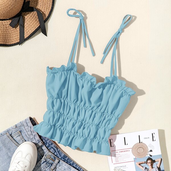 

Solid Shirred Cami Top, Baby blue