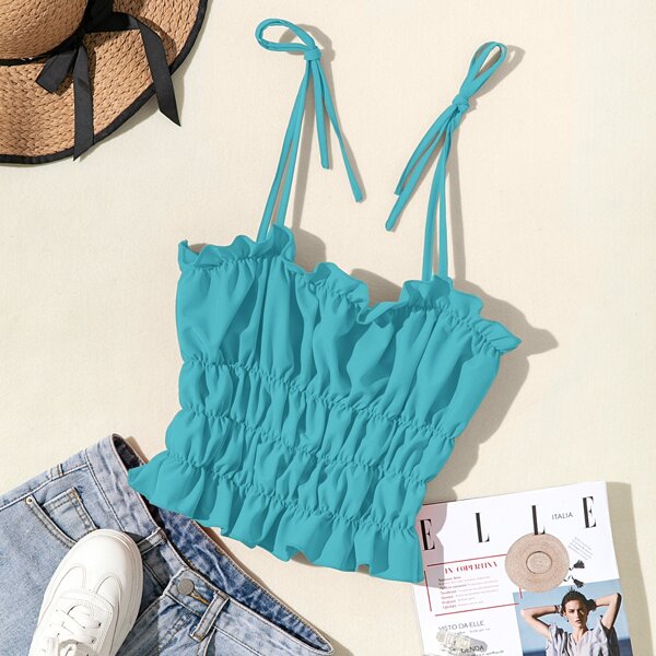 

Solid Shirred Cami Top, Cadet blue