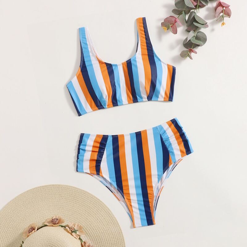 

Striped Tank Bikini Swimsuit, Multicolor