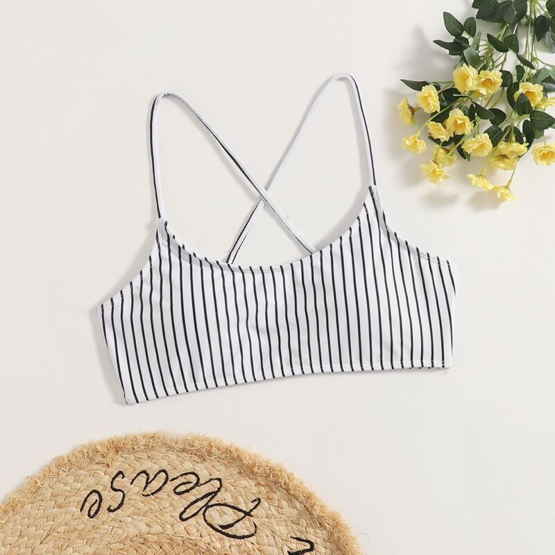 

Striped Print Bikini Top, Black and white