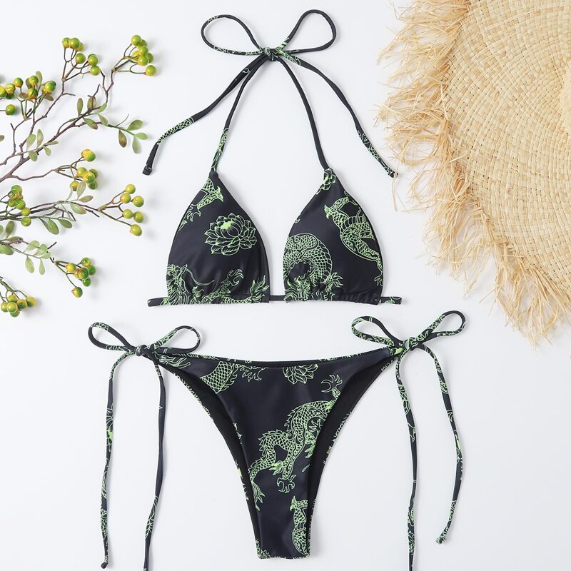 

Dragon Print Bikini Swimsuit, Black