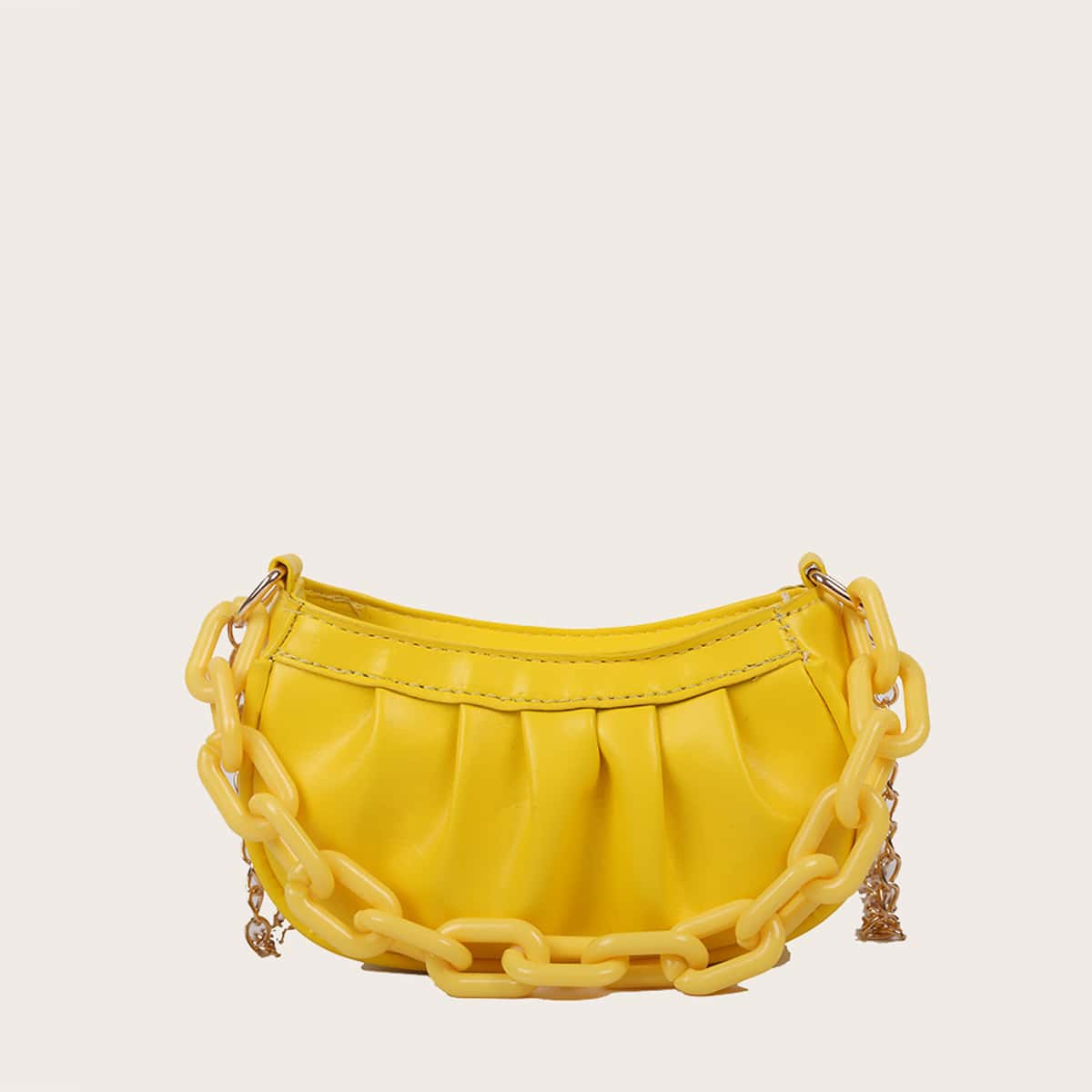 

Solid Chain Ruched Bag, Yellow