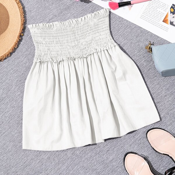 

Solid Shirred Waist Skirt, White