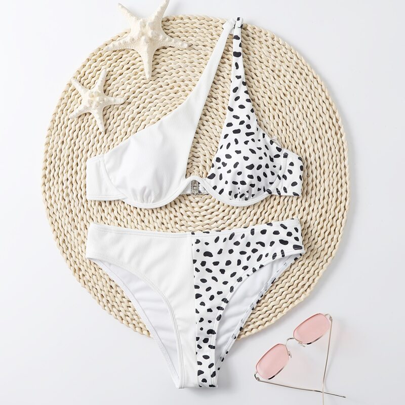 

Dalmatian Print Bikini Swimsuit, Black and white