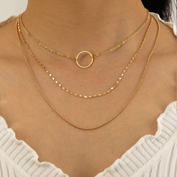 

Round Decor Layered Necklace, Gold