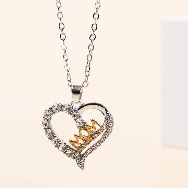 

Rhinestone Heart Charm Necklace, Silver