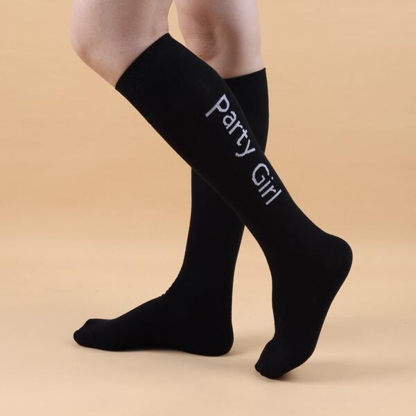 

Letter Graphic Over The Calf Socks, Black