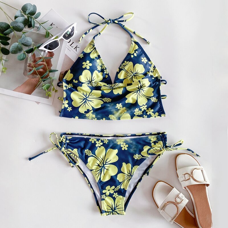 

Floral Tie Side Bikini Swimsuit, Multicolor