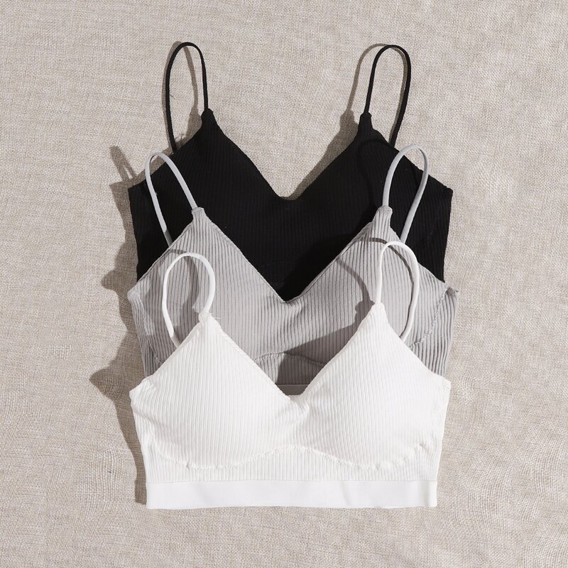 

3pack Solid Rib Bra Set, Multicolor