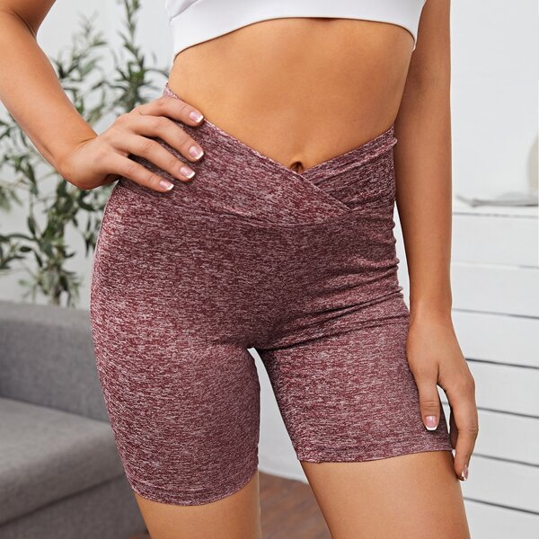 

Overlap Waist Biker Shorts, Burgundy