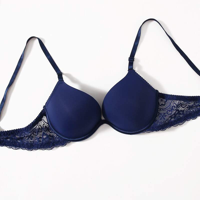 

Contrast Lace Underwire Bra, Navy blue
