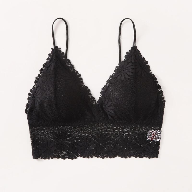

Floral Lace Longline Bralette, Black