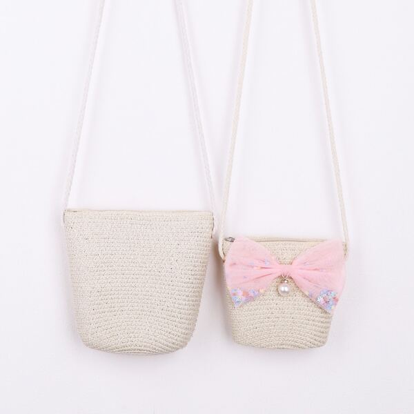 

Minimalist Bucket Bag With Bow Decor Straw Bag, Apricot
