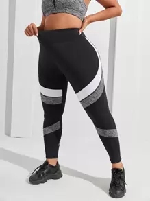 SHEIN Yoga Futuristic Quần thể thao Legging Plus Size  & Quần Khối Màu - màu đen - Xem 1