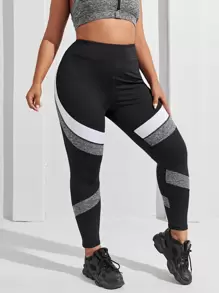 SHEIN Yoga Futuristic Quần thể thao Legging Plus Size  & Quần Khối Màu - màu đen - Xem 3