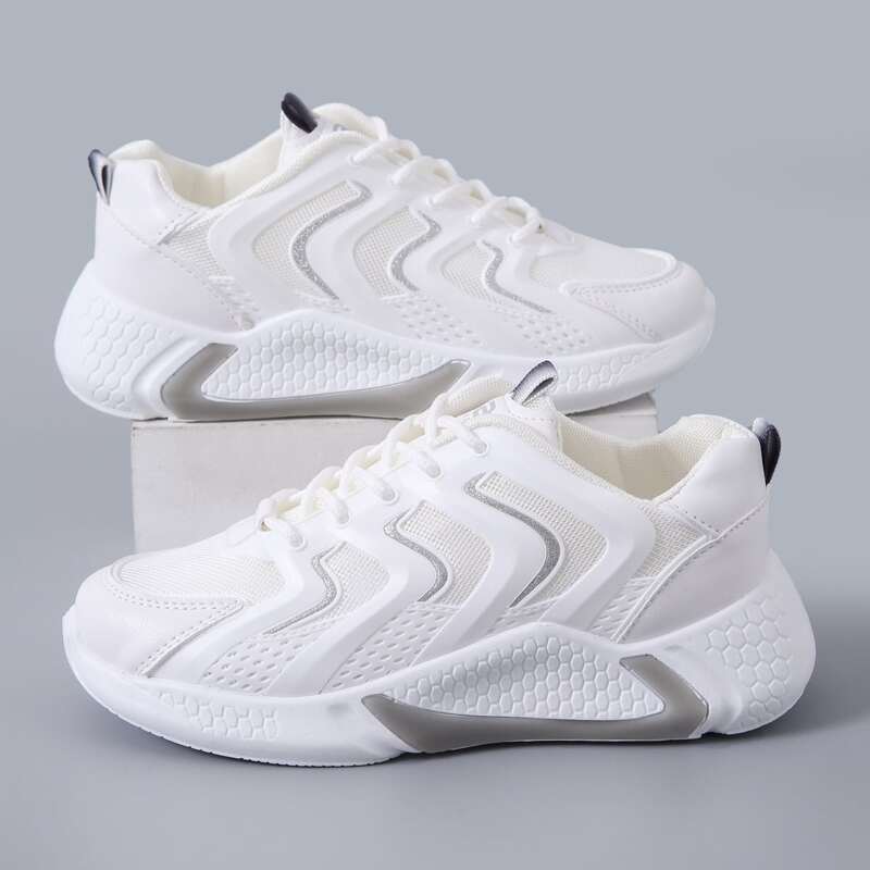 

Glitter Lace-up Mesh Chunky Sneakers, White