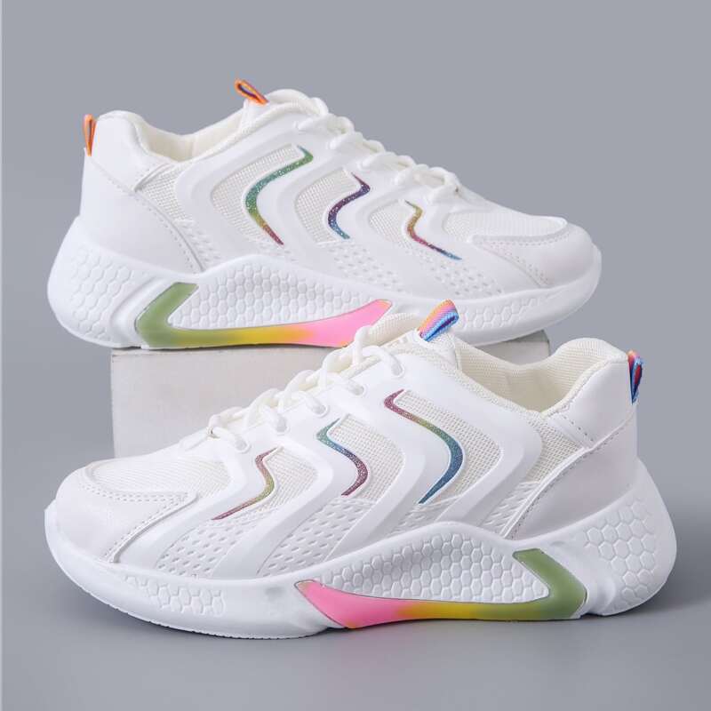

Ombre Glitter Lace-up Mesh Chunky Sneakers, White