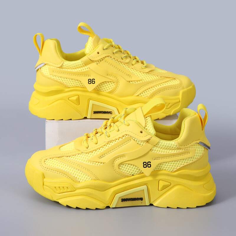 

Lace-up Mesh Chunky Sneakers, Yellow