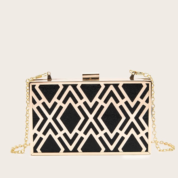 

Geo Graphic Chain Box Bag, Black
