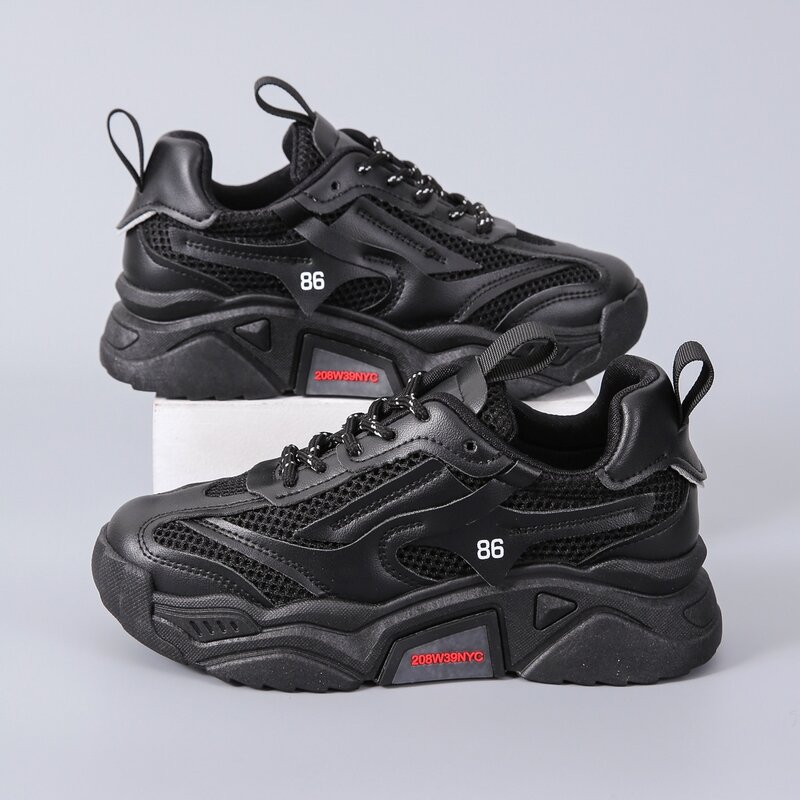 

Lace-up Mesh Chunky Sneakers, Black