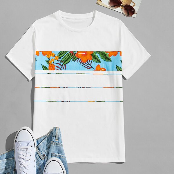 

Men Floral Round Neck Tee, White