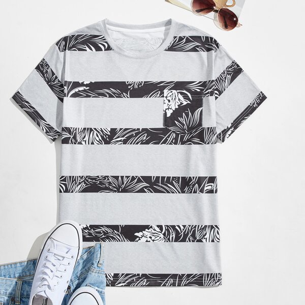 

Men Tropical And Striped Tee, Multicolor