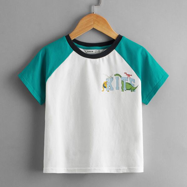 

Toddler Boys Colorblock Raglan Sleeve Dinosaur Print Tee, White