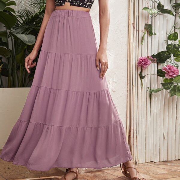 

Solid Flounce Hem Skirt, Purple