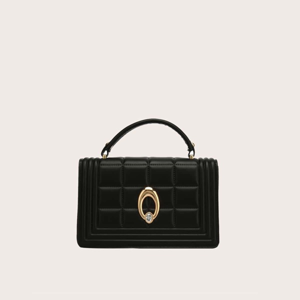 

Rhinestone Detail Top Handle Satchel Bag, Black