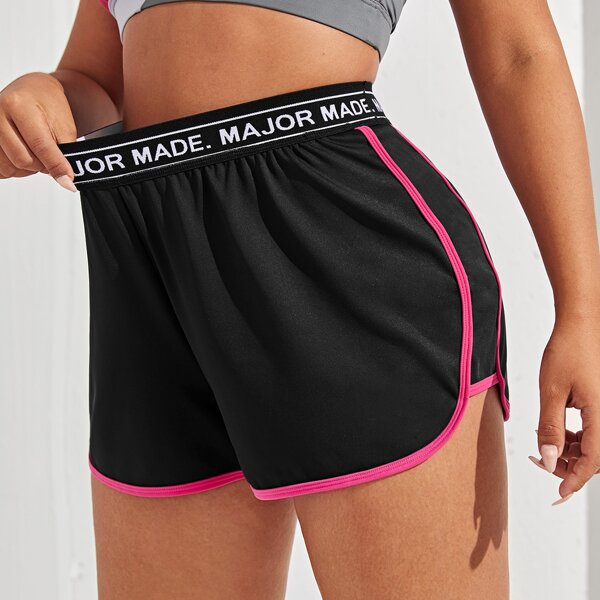 

Plus Letter Graphic Contrast Binding Sports Shorts, Black