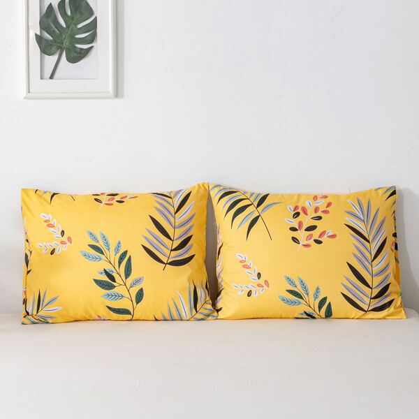 

1pair Plant Print Pillowcase Without Filler, Yellow