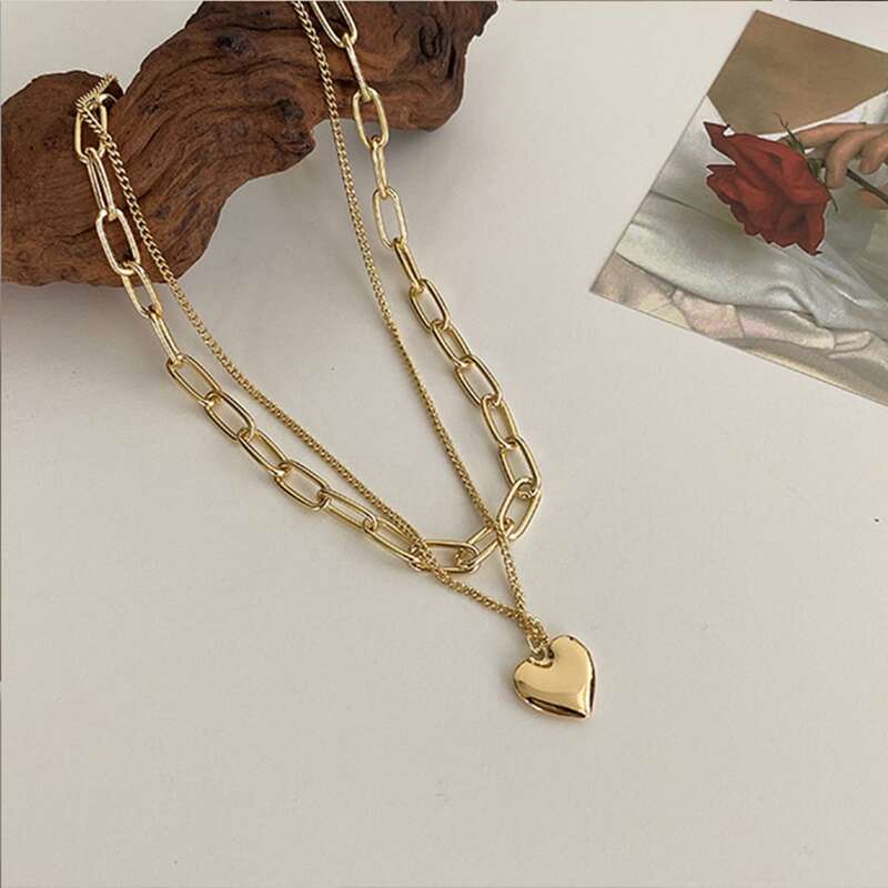 

Heart Layered Chain Necklace, Gold