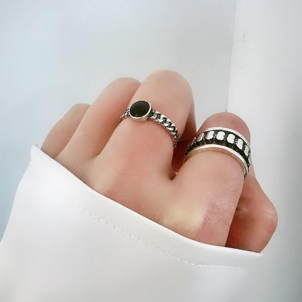 

2pcs Textured Metal Ring, Antique silver