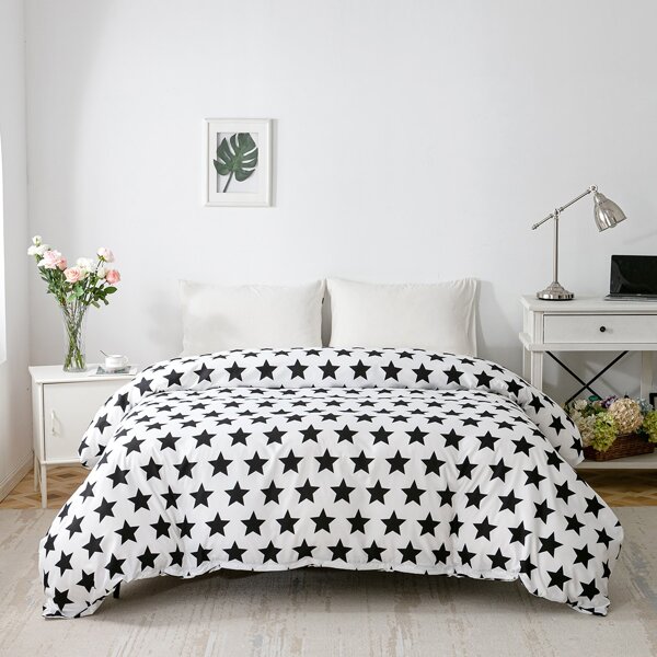

Star Print Duvet Cover Without Filler, Black and white