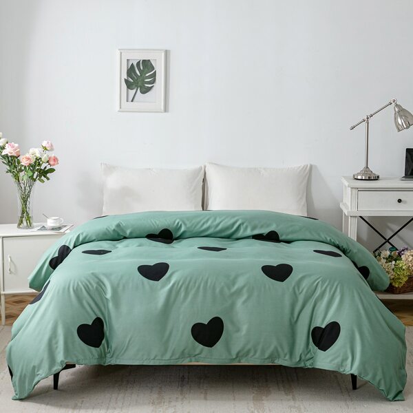 

Heart Print Duvet Cover Without Filler, Green