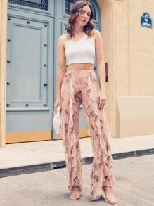 Amiko Ruffle Trim Floral Print Pants